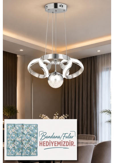 Çizgili Kasa Diana Power Led Avize Krom Modern Dekoratif Halka Tasarımlı Salon Ve Yemek Odası Aydınlatma 4183