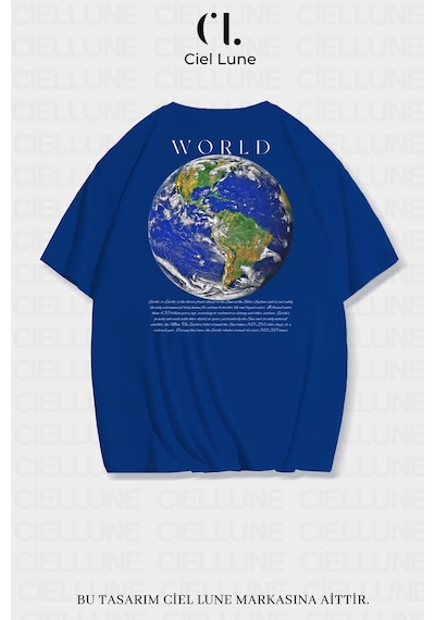 Nevermind Unisex Kadın Erkek World Baskılı Özel Tasarım Oversize Mavi