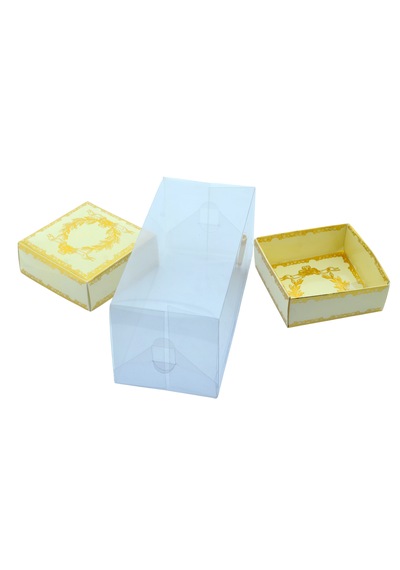 Hediyelik Karton Kapak Krem Gold Varaklı Asetat Kutu 8x8x16.5cm