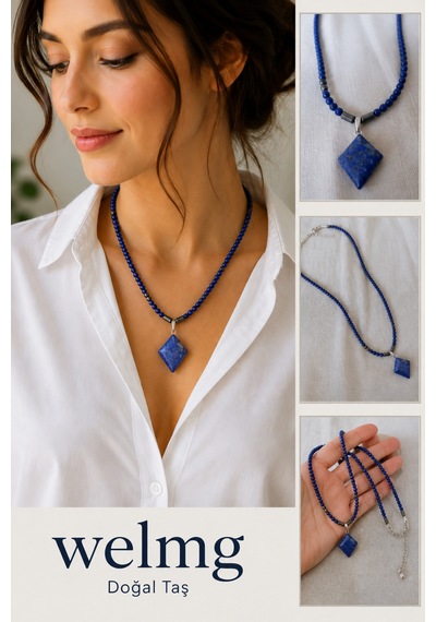 Lapis Lazulli 4 Mm Prizma Kolye - Doğal Taş Kolye Mavi Mavi