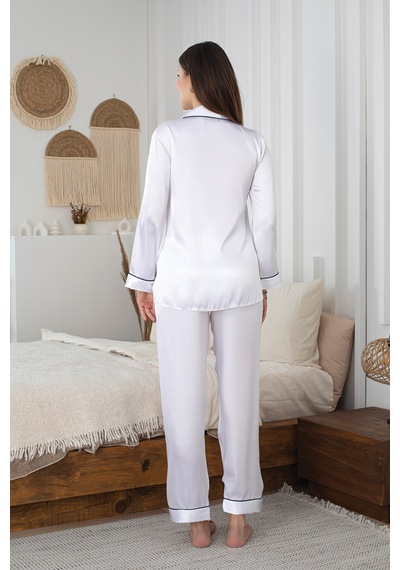 Nbb Kadın Beyaz Saten Pijama Takımı Beyaz
