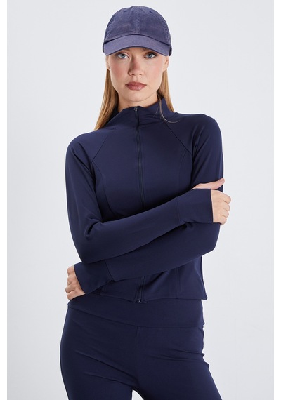 Fullamoda Parmak Geçirmeli Dalgıç Kumaş Slim Fit Ceket Lacivert