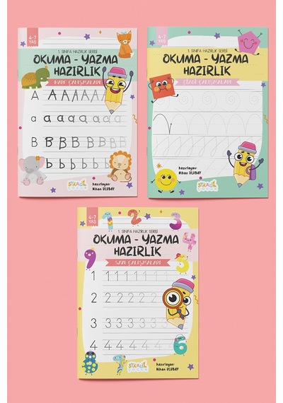 1. Sınıfa Hazırlık Serisi / Okuma - Yazma Hazırlık Aktivite Seti / 3 Kitap Çizgi - Harf - Sayı
