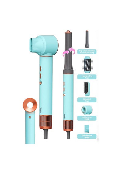 Mavi Air Brush 5in1 Bukle-hacimle-düzleştir-2-fırça Saç Kurutma - Şekil Makinesi 1300w 3-kdm.hız Sıcaklık Shd-1729 5705