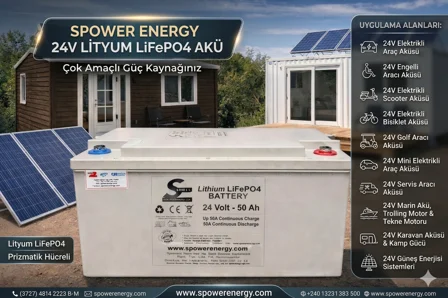 Spower 24 Volt 50ah Bluetooth Kontrollü Prizmatik Hücreli Lifepo4 Akü