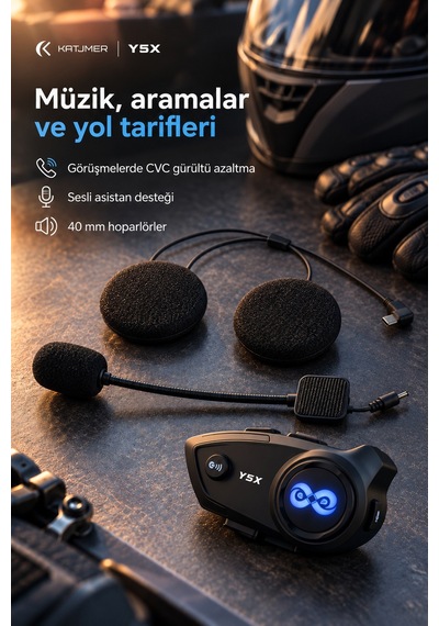 Y5x Bluetooth 5.1 Motosiklet İnterkom Kulaklığı 500 1000 M, Ipx6, 1000 Mah, Cvc, Çift Telefon - Siyah