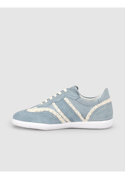 Hakiki Deri Mavi Dantel Detaylı Günlük Sneaker Ayakkabı