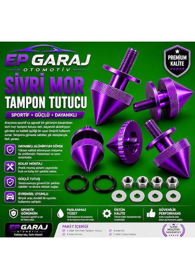 Universal Bütün Araçlara Uyumlu Sivri Mor Tampon Tutucu Sportif Ve Güçlü Görünüm