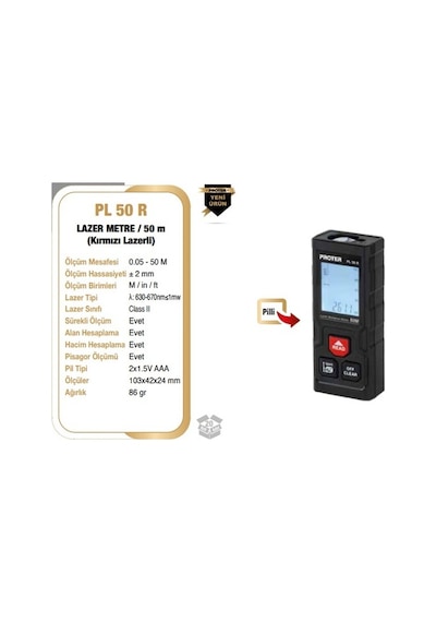 Proter Pl 50 R Lazer Metre / 50 M Kırmızı Lazerli
