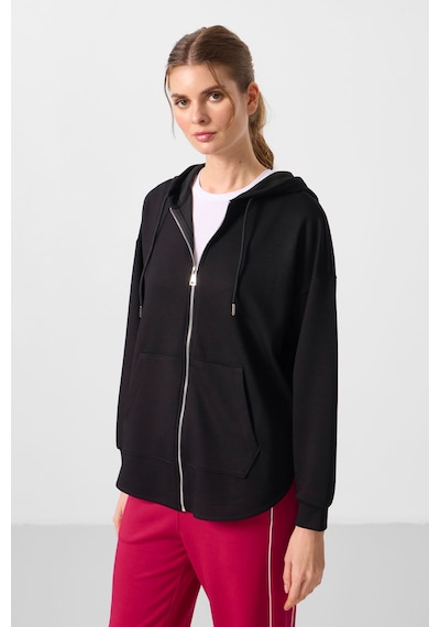 Tommylıfe Siyah Yumuşak Dokulu Kapüşonlu Oversize Kadın Tunik Sweatshirt - 97302