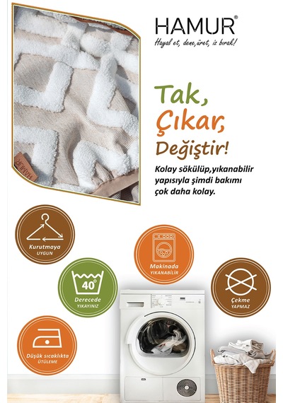 Yıkanabilir Puf Tabure Kılıfı Tak-Çıkar-Değiştir-Yenile Orta Sehpa Kılıfı 40x43 Mila Bej