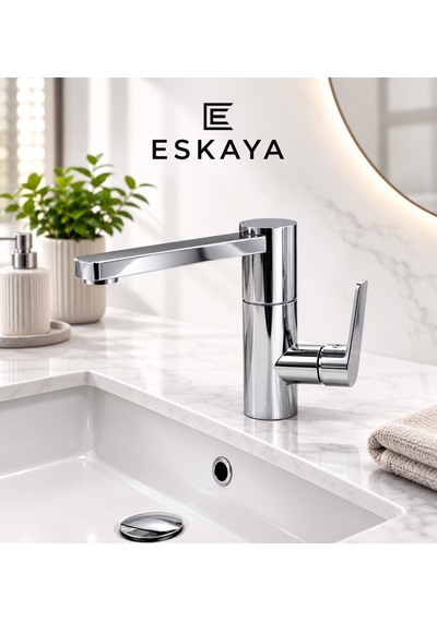 Eshom Lüx Premium Silva 360 Döner Borulu Banyo Lavabo Bataryası Çeşmesi Musluğu Krom