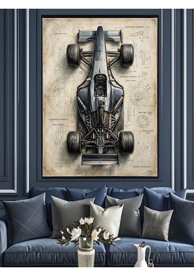 Formula 1 Yarış Arabası Teknik Planı Dekoratif Kanvas - Mdf Ahşap Tablo