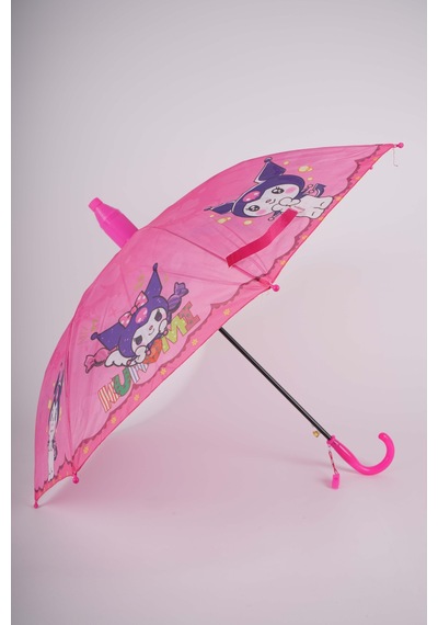 Kuromi Pvc Kılıflı Otomatik Mekanizmalı Bardak Modelli Düdüklü Şemsiye Fuşya