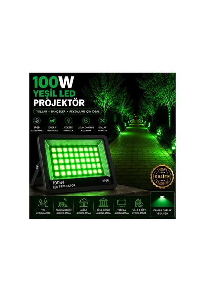 Astec Yüksek 100 Watt Yeşil Led Projektör Ip66 Su Geçirmez Dış Mekan Aydınlatma