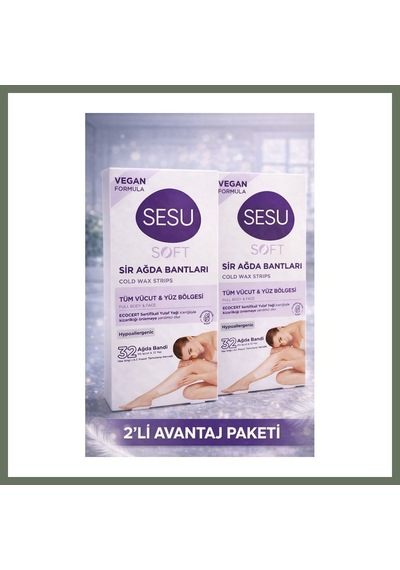 Bezos Sesu Soft Sir Ağda Bantları 32 Adet Vegan Formula Tüm Vücut Ve Yüz İçin Soğuk Ağda Bandı 2'li Paket Bezos1