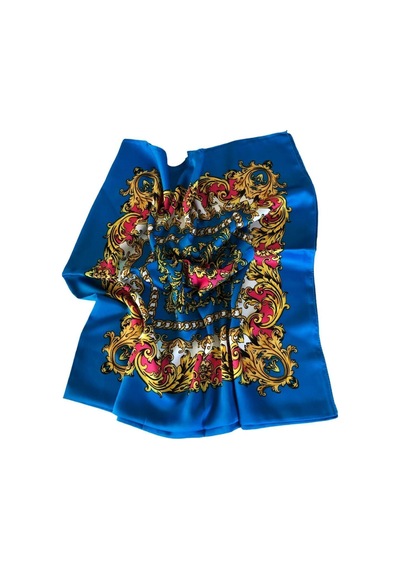 Tikitonki Kare Kesim Etnik Desenli Saten Mavi Eşarp - 90x90 Mavi Mavi