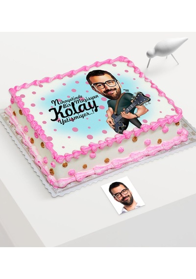 Kişiye Özel Bay Gitarist Karikatür Baskılı Yaş Pasta Için Yenileb