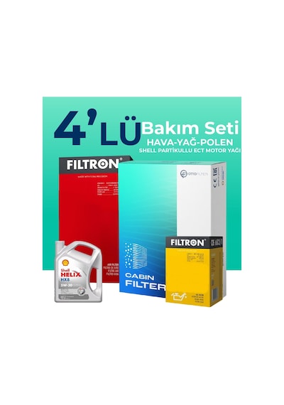Filtron Fiat Linea 1.3 Dizel Filtre Bakım Seti Shell Motor Yağlı Euro 4 (2007-2017) 4 Lü