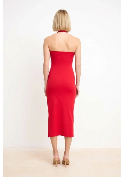 Benerly Kadın Havuz Yaka Kolsuz Bodycon Midi Elbise %96 Polyester Elastan Kırmızı Benerly Kadın Havuz Yaka Kolsuz Bodycon Midi Elbise %96 Polyester Elastan Kırmızı