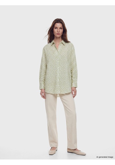 Lcw Modest Yeşil Desenli Oversize Kadın Gömlek Tunik