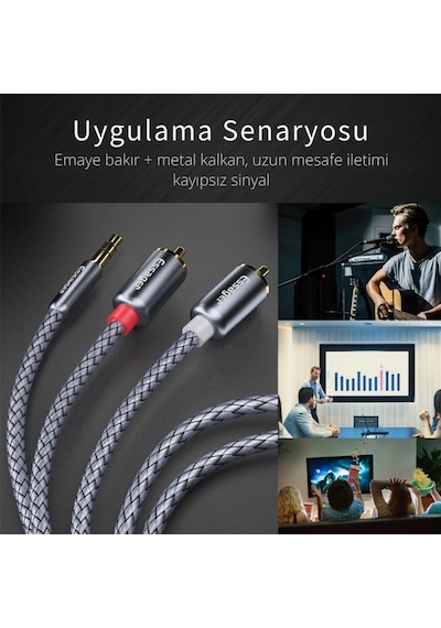 Essager Proseri 1mt 3.5mm Jack To Rca Kablo Rca Stereo Hifi Ses Sistemi Kablosu Kopmaz Kablo