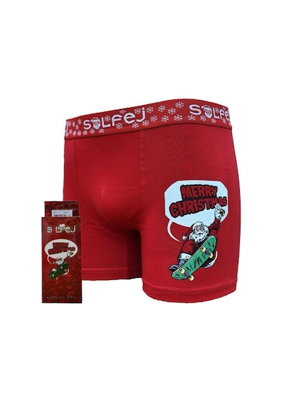 Solfej Yılbaşı Temalı Kırmızı Renk Boxer Kırmızı