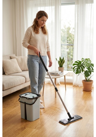 Tablet Mop Seti 12 Litre Maxi Temiz Kirli Su Bölmeli Kendinden Sıkmalı Mikrofiber Paspas