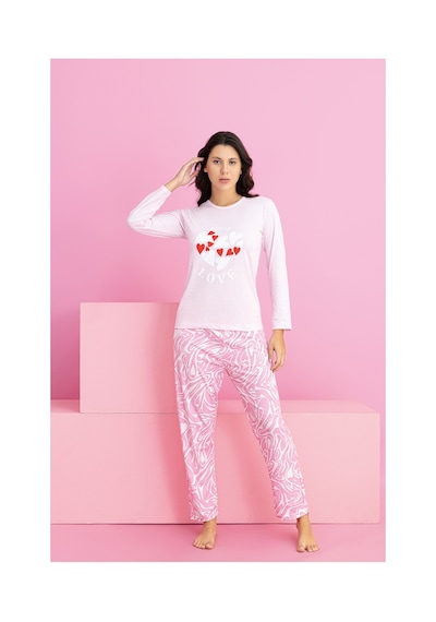 Rindahomewear Kadın Love Baskılı Süprem Pijama Takımı Pembe