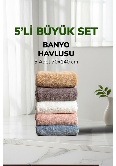 5 Li Kareli Renkli Havlutakımı Yumuşak Pamuk Banyo Havlu Seti 70x140 Cm Renklı