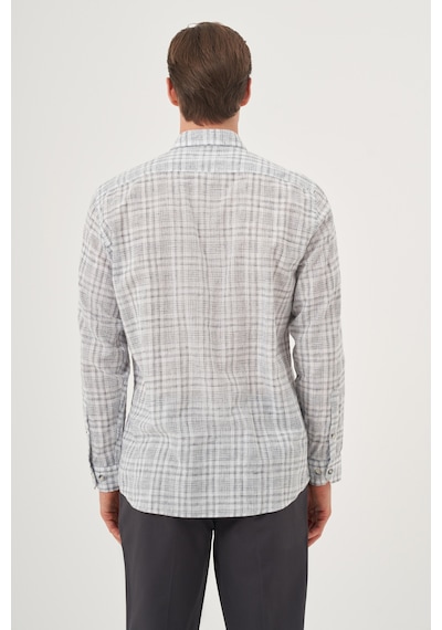Morven Erkek Siyah Keten Trend Regular Fit Dğmeli Yaka Gömlek 25ys004024001 Siyah Siyah