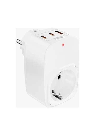 Tekli Yüksek Voltaj Korumalı Duvar Prizi 2x Type-c 1x Usb Çıkışlı Priz Grup Priz Çoğaltıcı Beyaz L