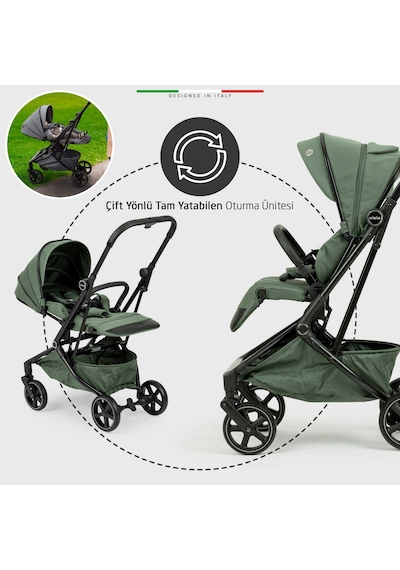 Elele Rotativo Çift Yönlü Kabin Tipi Bebek Arabası Yeşil