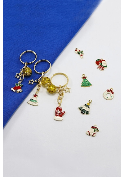 Gold Halkalı Renkli Yılbaşı Temalı Anahtarlık, Hediyelik Christma
