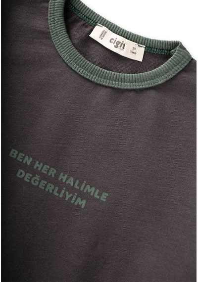Cigit Geniş Kesim Mevsimlik Uzun Kollu T-shirt 2-8 Yaş Antrasit