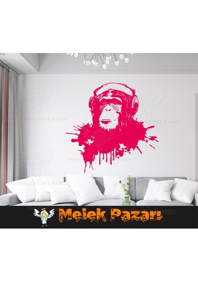 Müzik Dinleyen Maymun Duvar Sticker