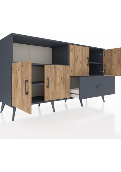 Hyperion Konsol 4 Raflı Tek Çekmeceli 4 Kapaklı 176x44x99 Antrasi Antrasit-çam/antrasit