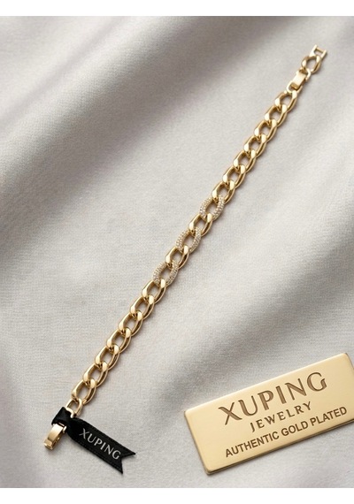 Xuping Vip Seri Zirkon Taş Detaylı 14k Altın Kaplama Lüks Zincir Bileklik Altın - Çelik