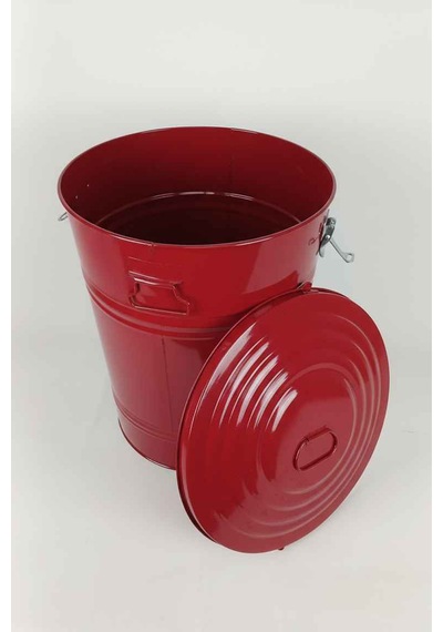 40 Litre Kilitli Kapaklı Metal Çöp Kovası Ve Dekoratif Çamaşır Sepeti Kırmızı
