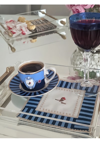 3 Adet Farklı Renklerde Kare Pip Studio Uyumlu Nakışlı Love Bird Detaylı Kokteyl Sunum Peçetesi Çok Renkli