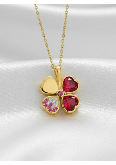 Çekirdekjewelry 925 Ayar Gümüş Altın Kaplama Ters Yonca Kolye Sarı