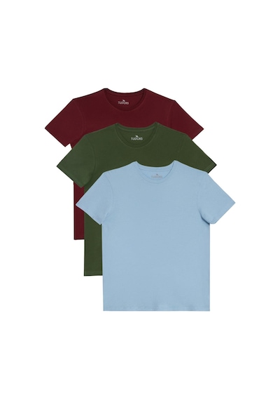 Tudors Unisex 3'lü Paket Yeşil-bordo-mavi Slim Fit Dar Kesim %100 Pamuk Bisiklet Yaka Tişört-37562 Multi Tudors Unisex 3'lü Paket Yeşil-bordo-mavi Slim Fit Dar Kesim %100 Pamuk Bisiklet Yaka Tişört-37562 Multi