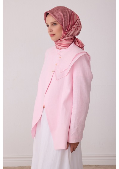 Belli Geometrik Desen %100 Twill İpek Eşarp Be23 Gül Kurusu-pembe