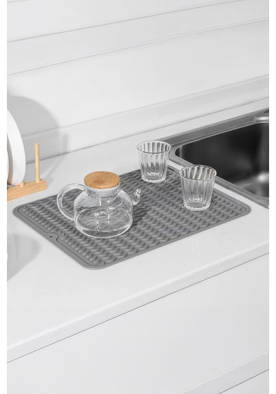 Gri 30x40 Cm Çok Amaçlı Silikon Bulaşık Kurutma Matı Bulaşıklık Mt258