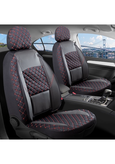 Citroen C4 Uyumlu Oto Koltuk Kılıfı Kapitone Alpine Siyah Kırmızı