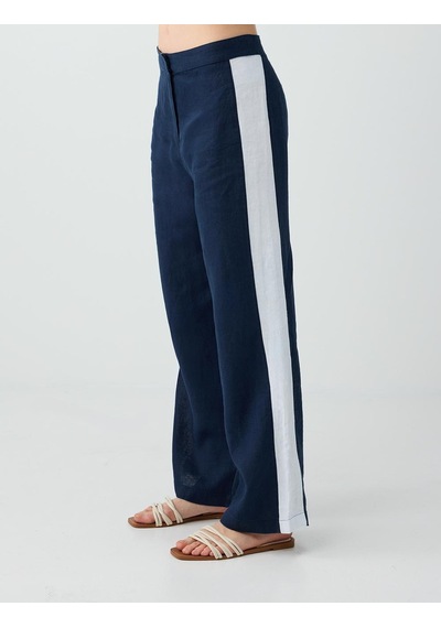 Jimmy Key Lacivert %100 Keten Şerit Detaylı Pantolon 6sw187265494