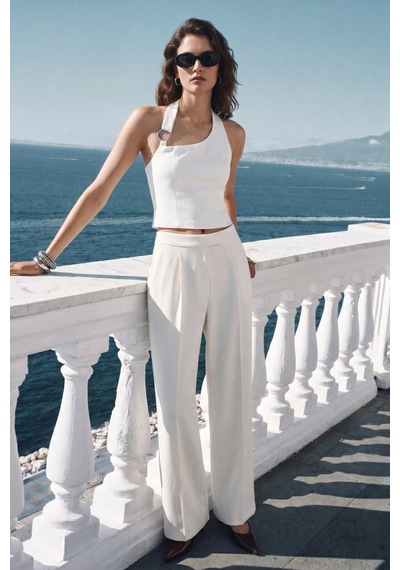 Sateen Aksesuar Detaylı Bluz - Ekru-137445