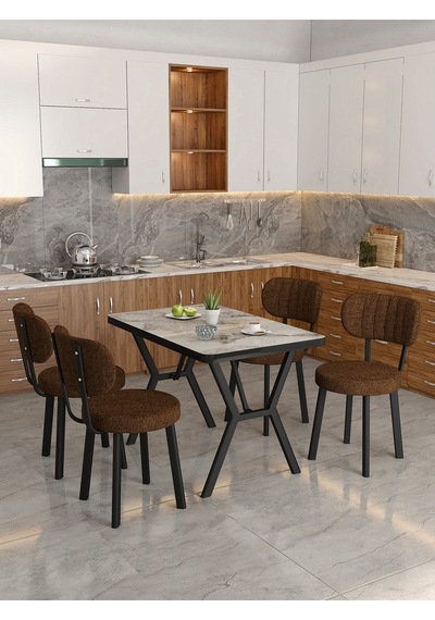 Azra 70x110cm Efes Mutfak Masası, Mutfak Masası Takımı, Yemek Masası, 4 Kahverengi Sandalye Kahverengi