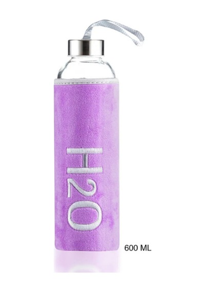 H2o Kadife Kılıflı Cam Matara 600 Ml - Renk Seçenekli Mor