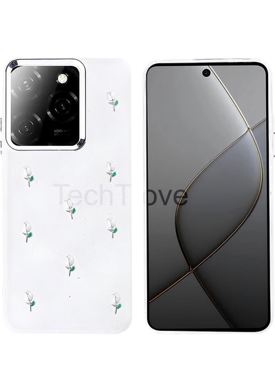 Tecno Spark 20 Pro 5g Kılıf Kabartmalı Desenli Simli Şeffaf A+ Kalite Kapak